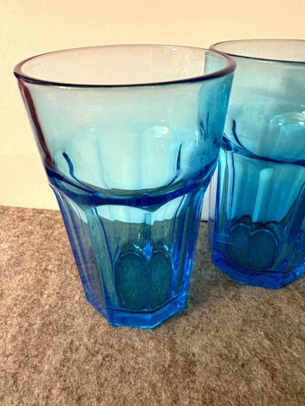 3 Ikea Pokal Teal Blue Paneled glass Tumblers 12oz. # 3390